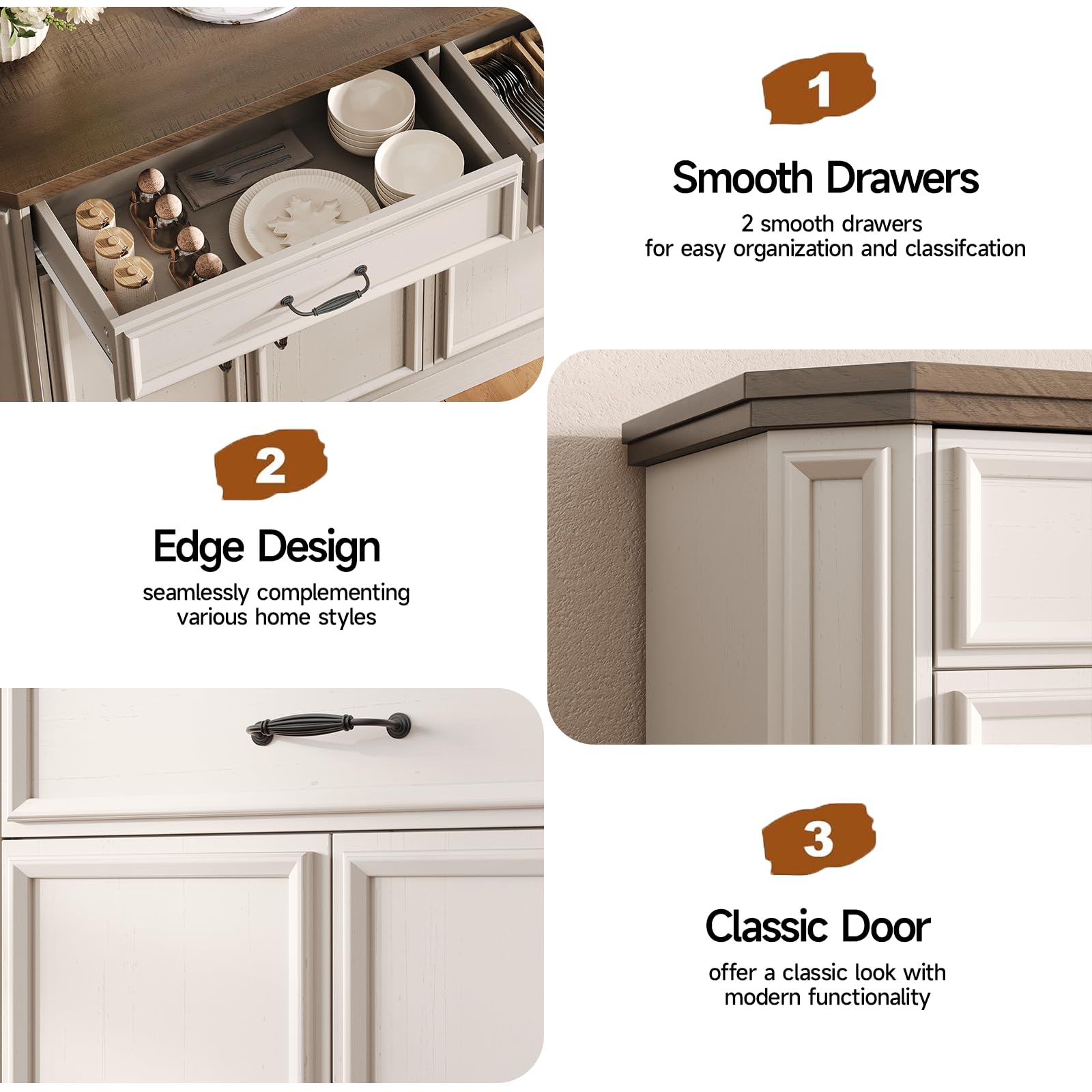 55" Sideboard Buffet Cabinet with Drawers & Adjustable Shelves