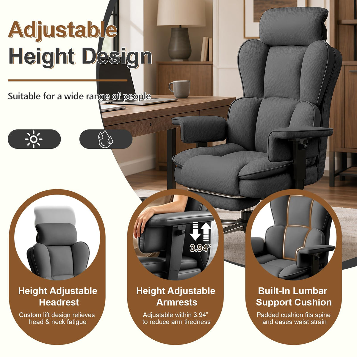 XUEGW Big and Tall Office Chair, Heavy Duty Executive Office Desk Chair