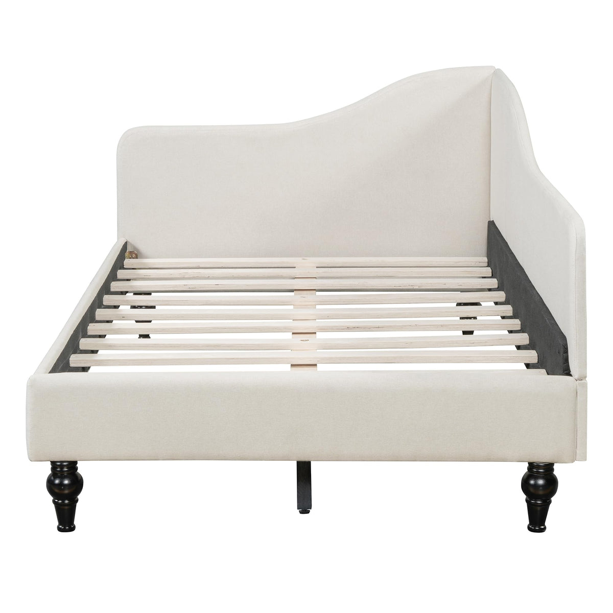 Merax Twin Size Bed Frame Daybed, L-Shaped Linen Day Bed Corner Sofa for Living Room & Guest Room, No Box Spring Needed, Beige