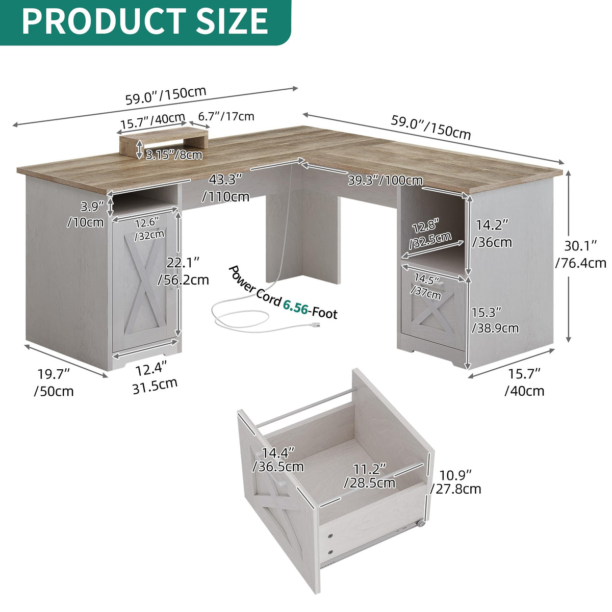 L-Shaped Desk with Power Outlets