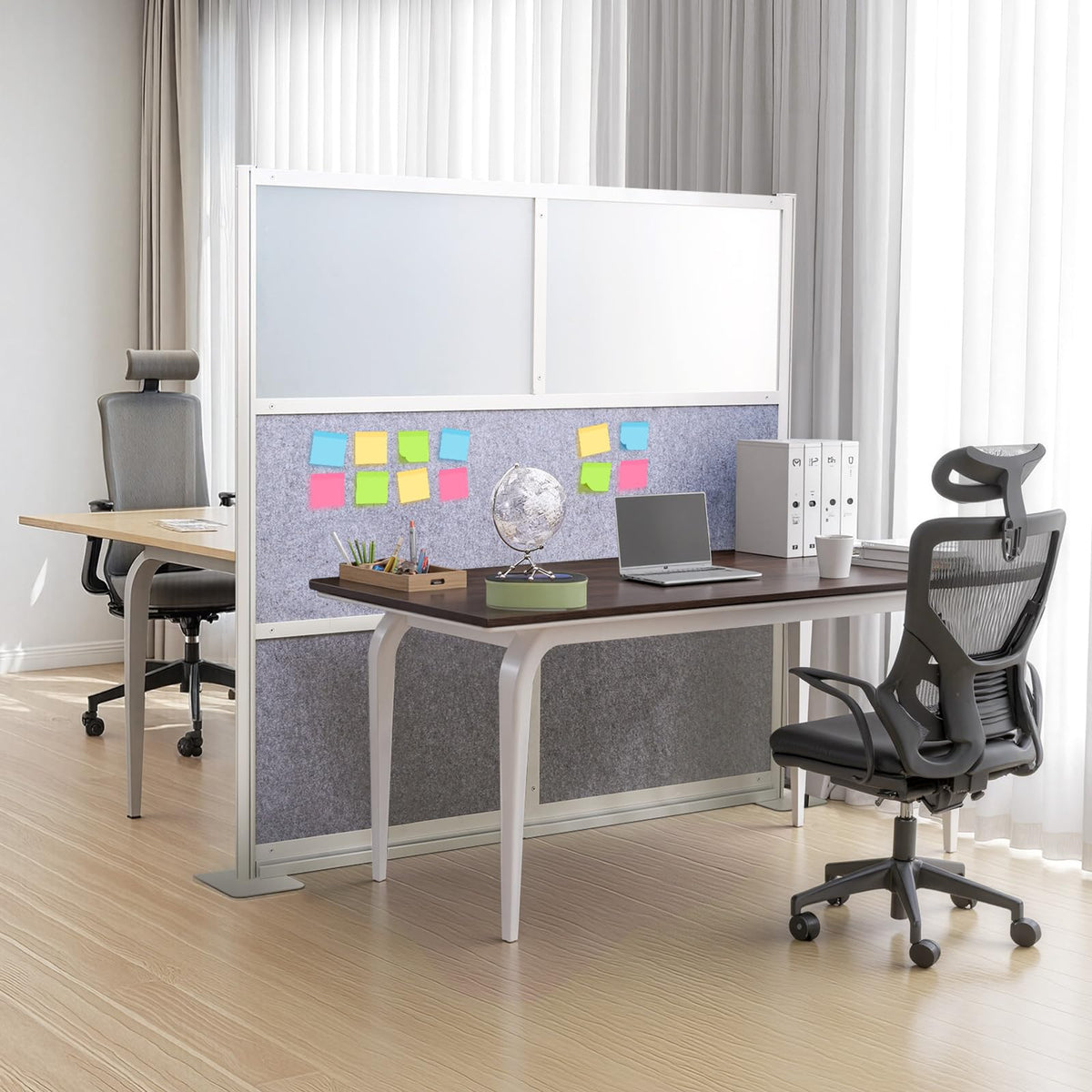 VEVOR Office Divider Privacy Partition, 1-Pack, 70" x 70" Modular Wall Room Divider, PET Workstation Cubicle Partition with Frosted Windows, Freestanding Privacy Panel Wall for Office Library