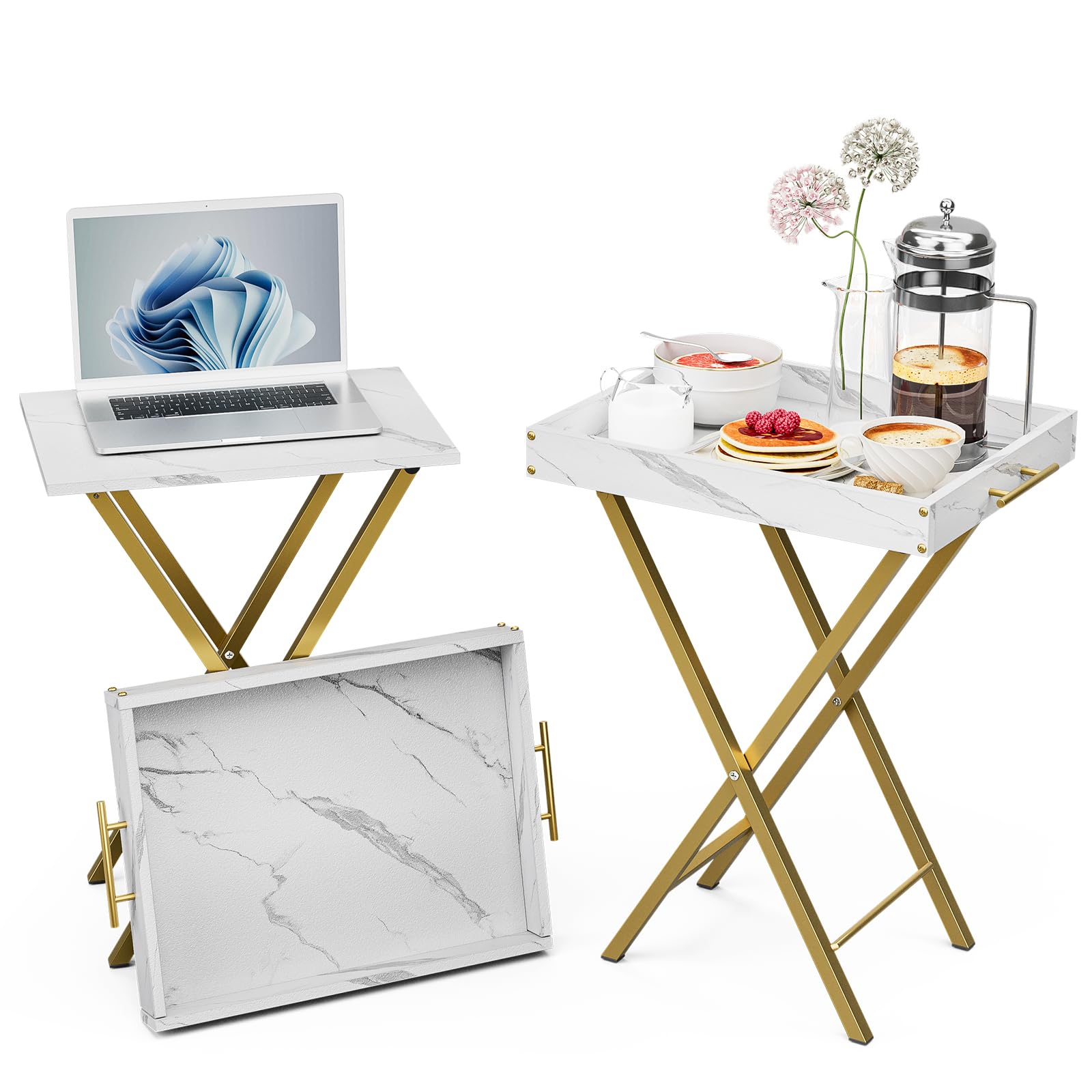 Folding TV Tray Tables, Set of 2 with Removable Serving Tray