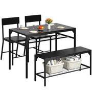 4-Piece Dining Table Set with Bench & Storage Rack