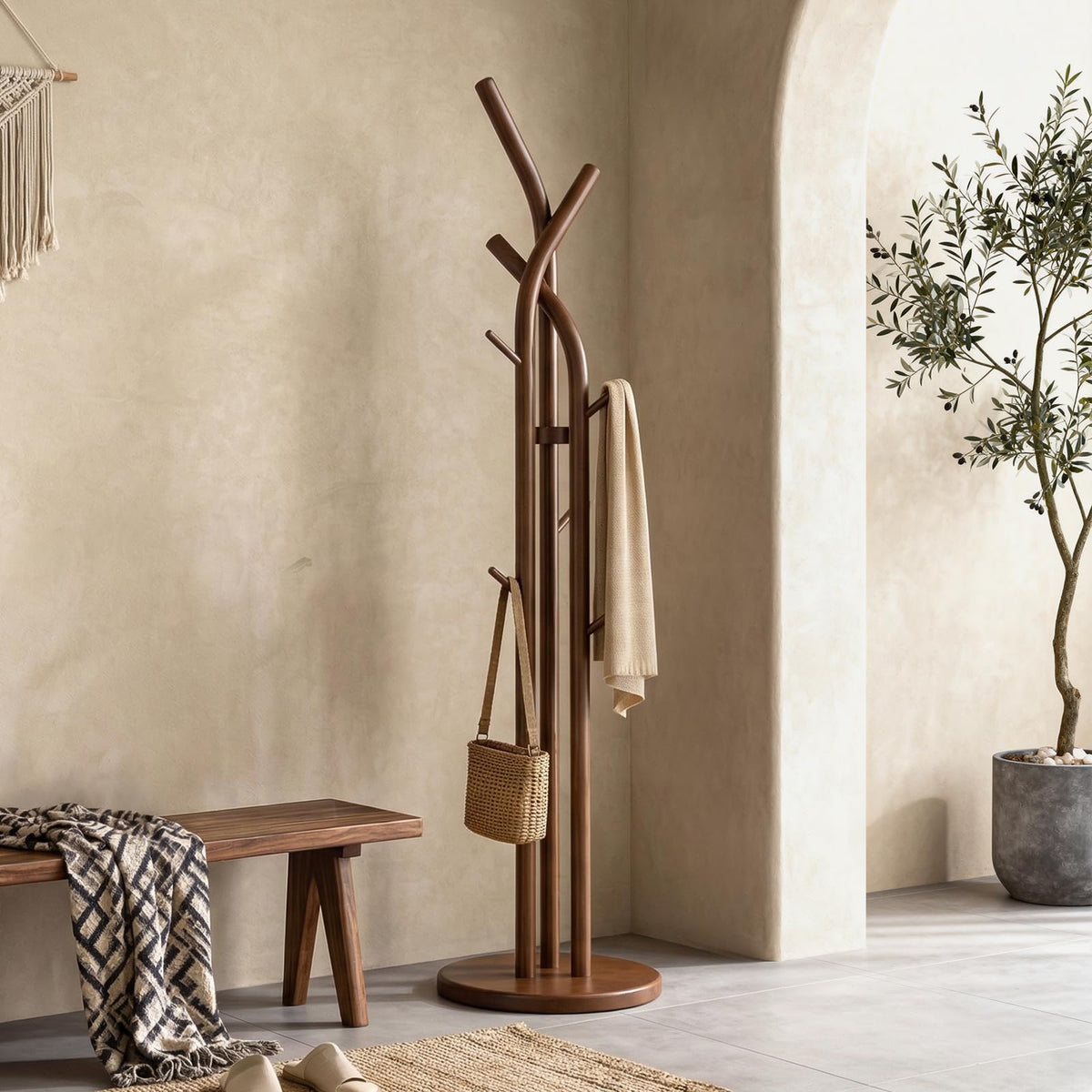 Solid Wood 9-Hook Coat Rack
