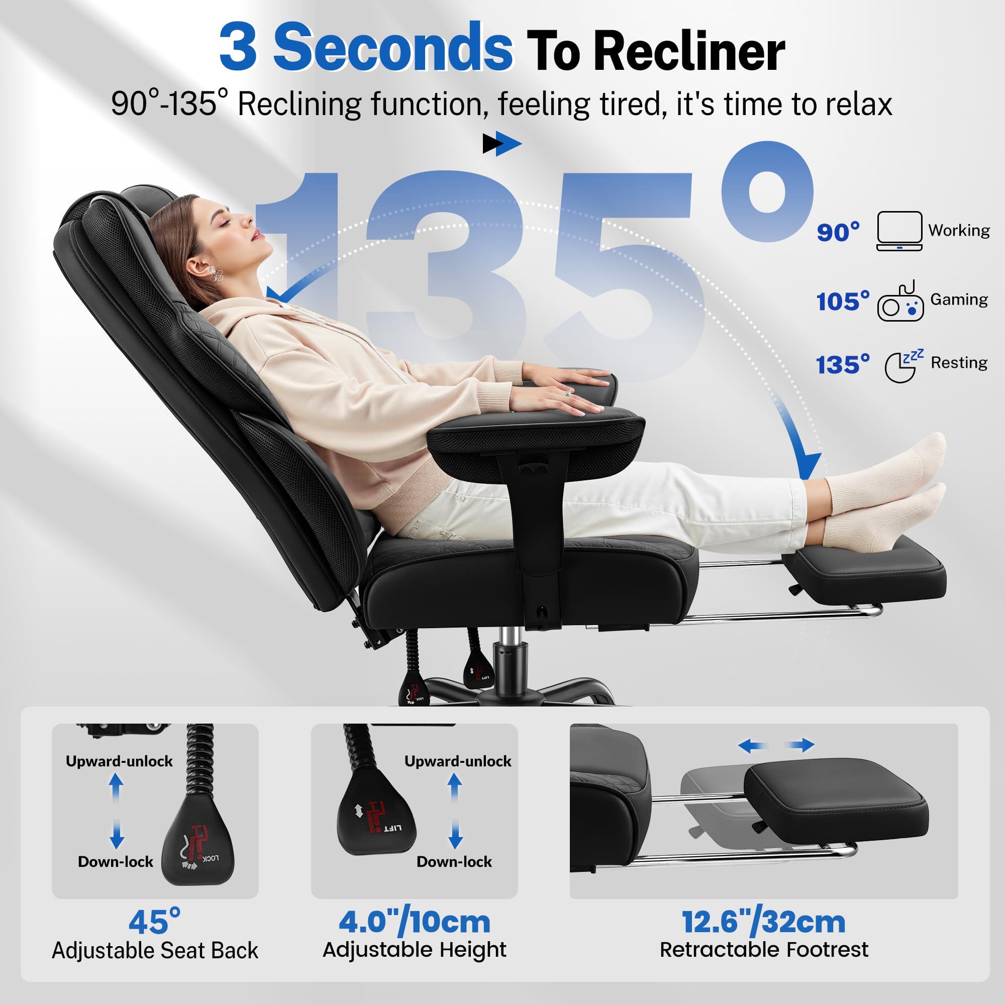 Big & Tall Ergonomic Office Chair with Footrest