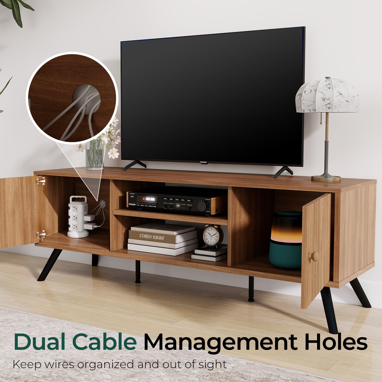 Mid-Century Modern TV Stand with Fluted Doors