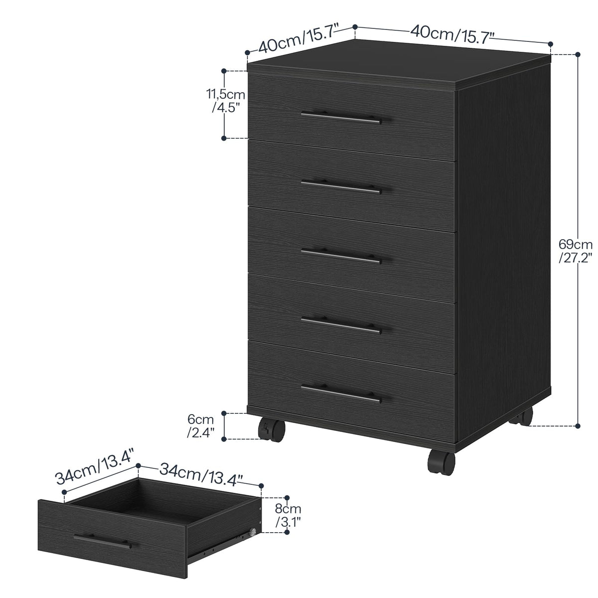 5-Drawer Rolling File Cabinet