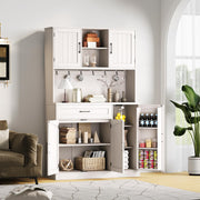 71" Kitchen Pantry Cabinet with LED Light & Outlet