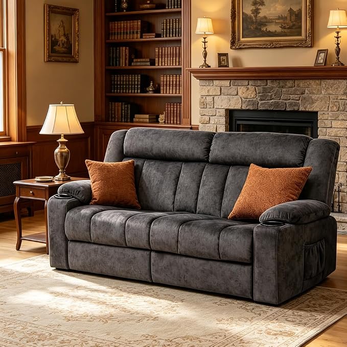 Gray Fabric Reclining Sofa