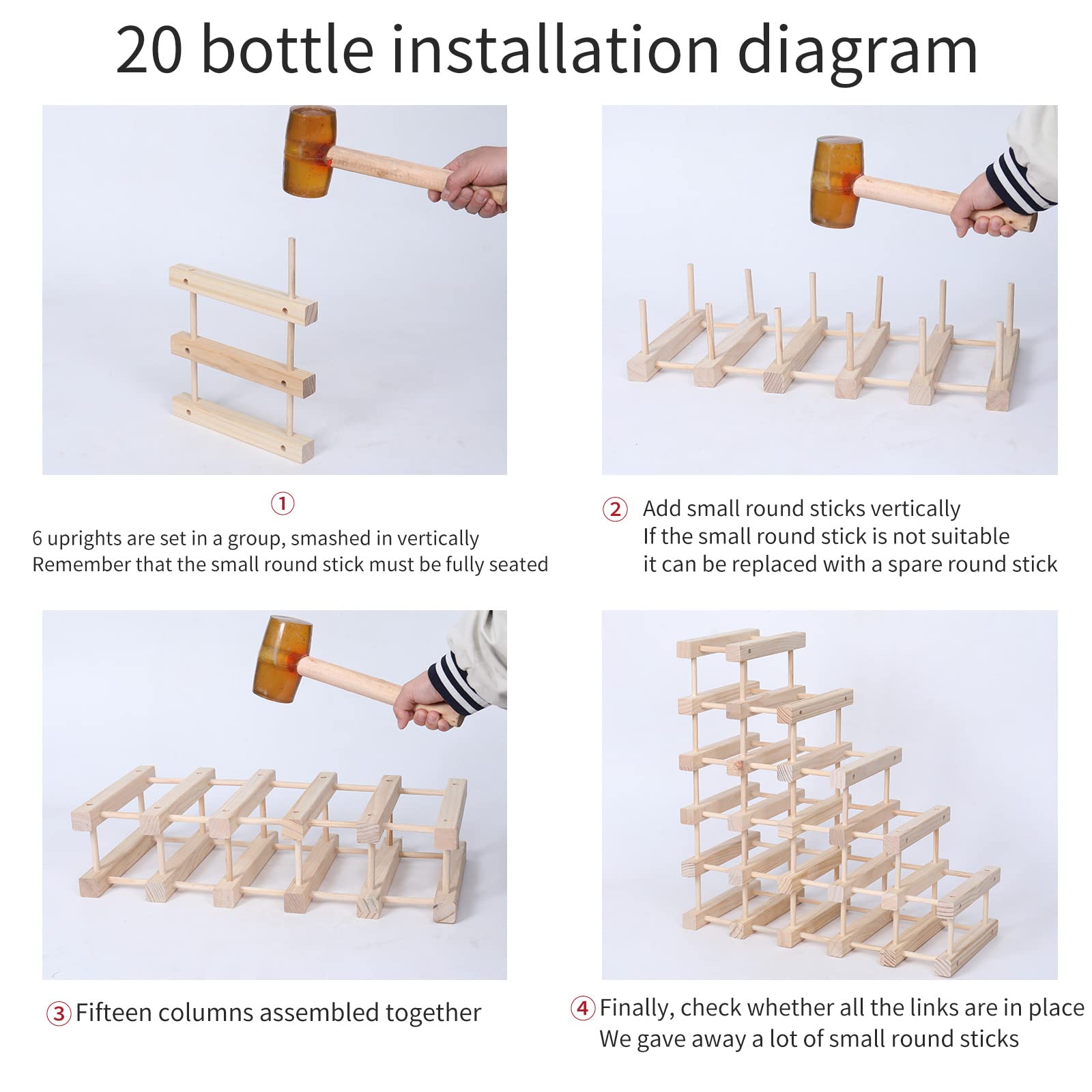 FDHUIJIA Wine Rack Small countertop Cabinet Stackable Storage Wooden freestanding Floor Wine Holder (20 Bottles)