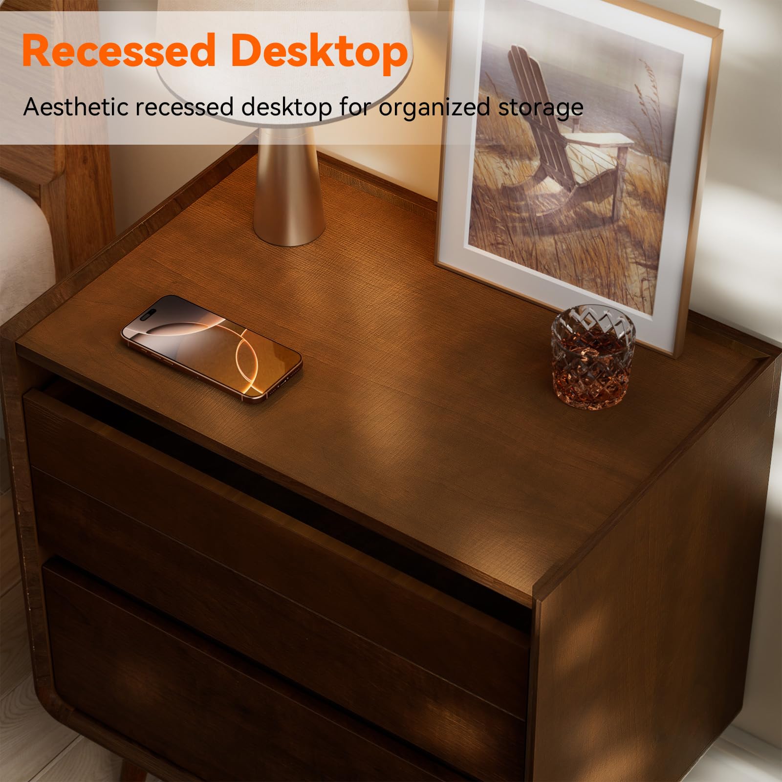 Mid-Century Modern Nightstand with Charging Drawer