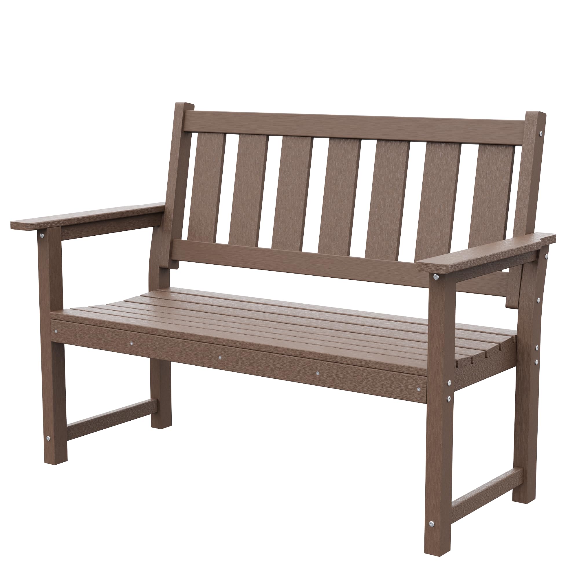 ACUEL 50" HDPE Outdoor Bench, 2-Person Poly Lumber Weatherproof Patio Garden Bench Seating with 800 lbs Weight Capacit, Bench for Porch, Backyard, Lawn, Park, Balcony and Church Furniture (Brown)