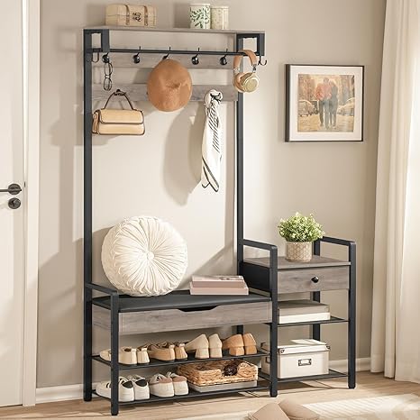 5-in-1 Hall Tree with Bench & Shoe Rack