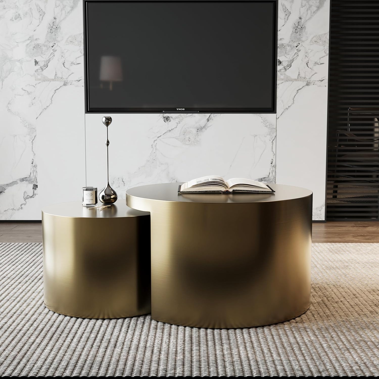 Round Nesting Coffee Tables – Set of 2, Brushed Gold Metal