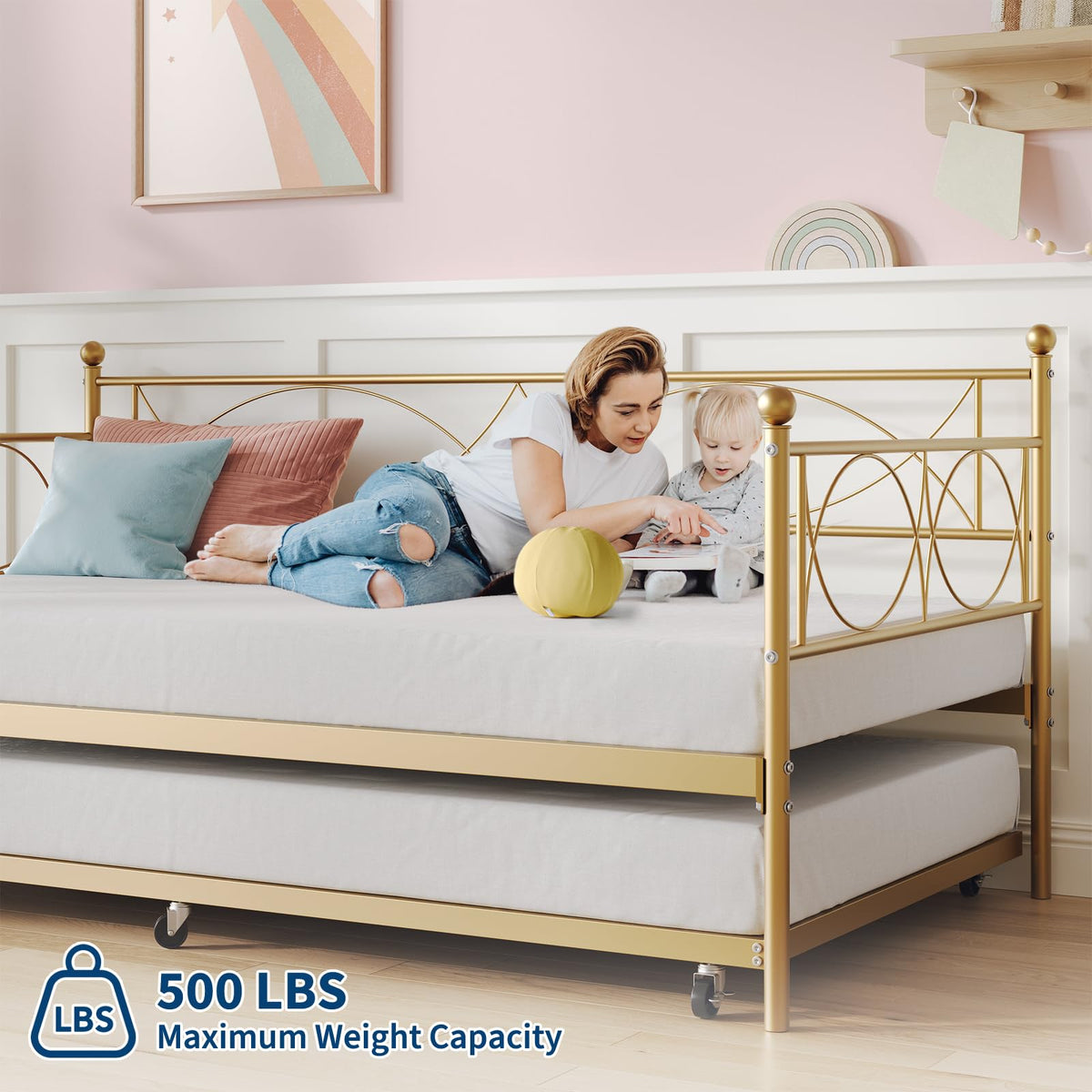 IDEALHOUSE Metal Twin daybed with Trundle with Steel Slat Support