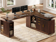 Curlaky L Shaped Electric Standing Desk - Fluted 69" Executive Desk