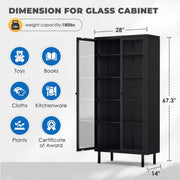 INTERGREAT Glass Display Cabinet, Metal Curio Cabinet with Tempered Glass Doors & Adjustable Shelves, Metal Storage Cabinets for Living Room, School, Plant, Black, Assembly Required