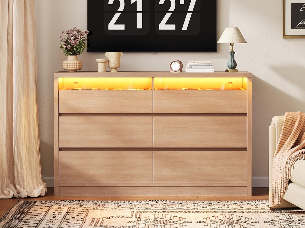 6-Drawer Dresser with RGB LED Light & Hidden Handles