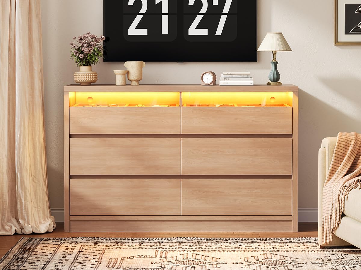 6-Drawer Dresser with RGB LED Light & Hidden Handles