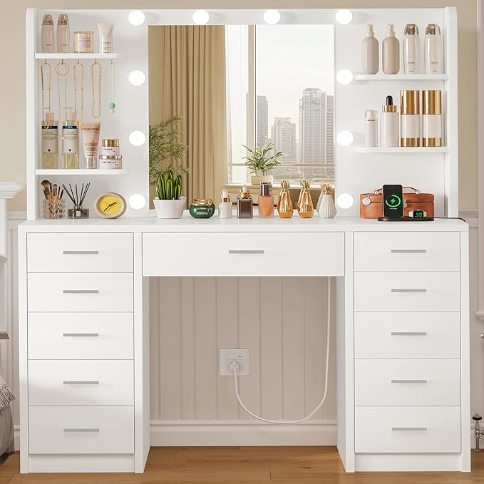 Makeup Vanity Desk with LED Mirror & Charging Station
