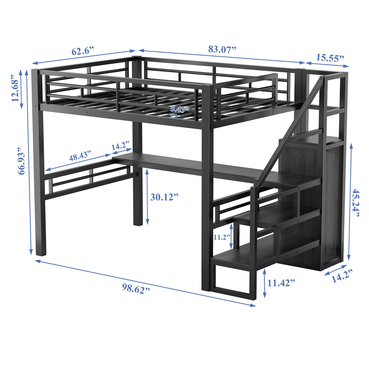 Queen Loft Bed with Desk and Storage
