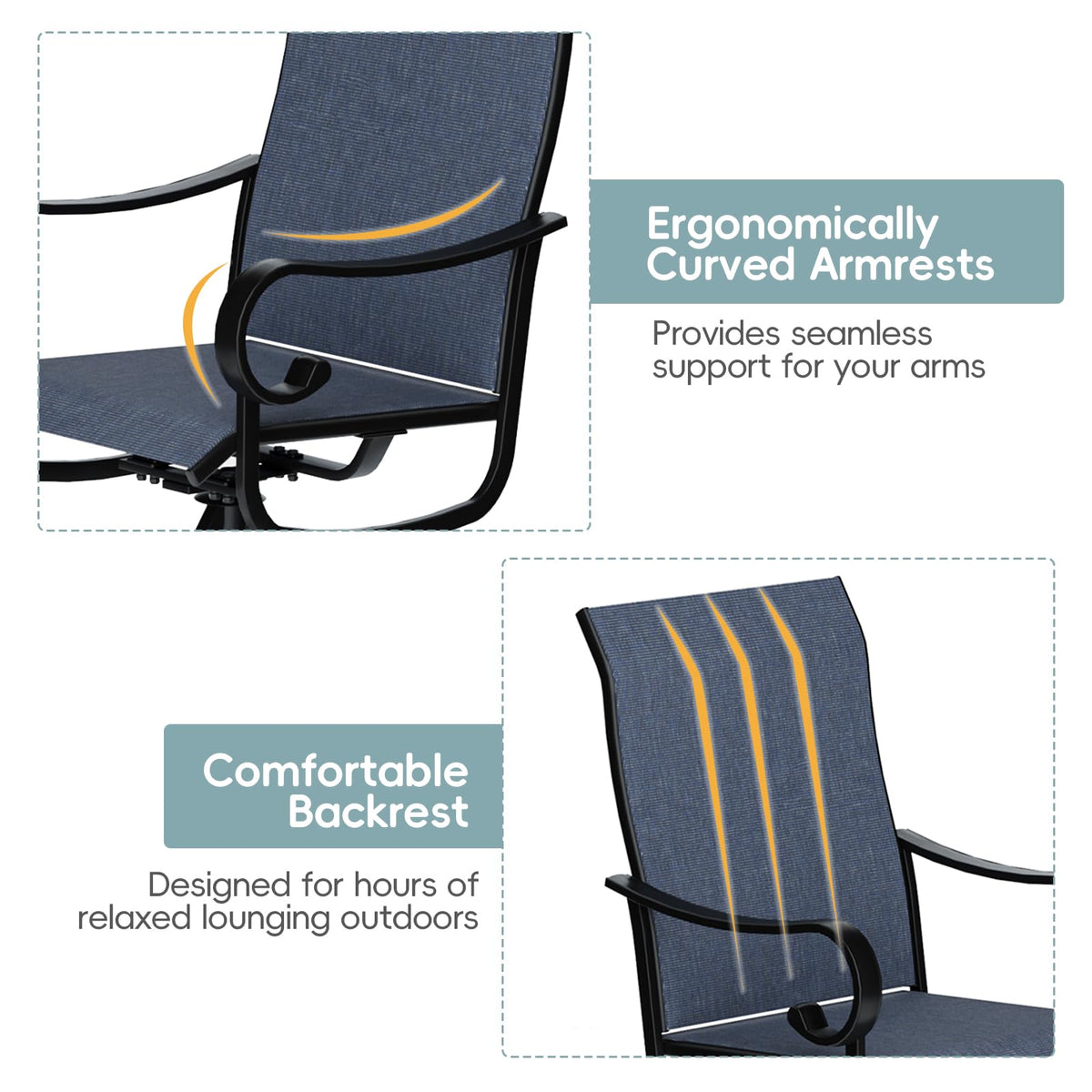 Redpick Patio Swivel Chairs Set of 6, Outdoor Dining Chairs with High Back, All-Weather Swivel Rocker Chair with Sturdy Metal Frame for Outdoor Poolside Lawn Garden, Navy Blue