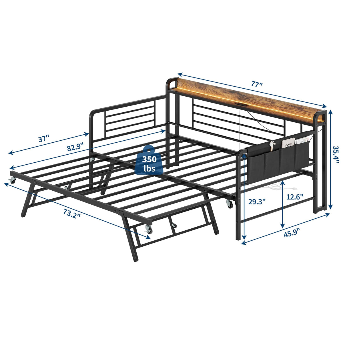 IDEALHOUSE Twin Daybed with Trundle Bed, Charging Station and LED Light