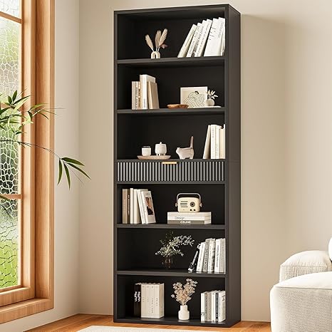 72" Tall Bookcase with Doors & Storage Shelves