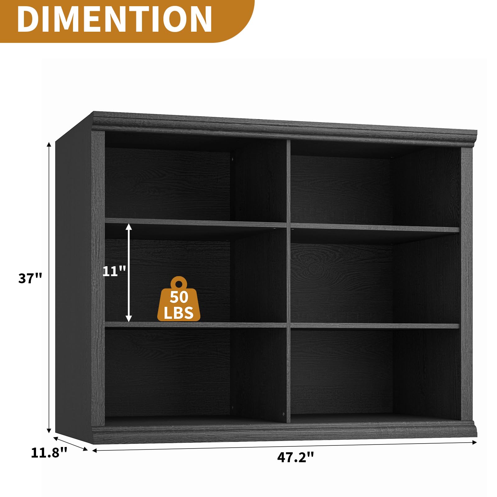 3-Tier Bookcase, 47" Wide Open Bookshelf