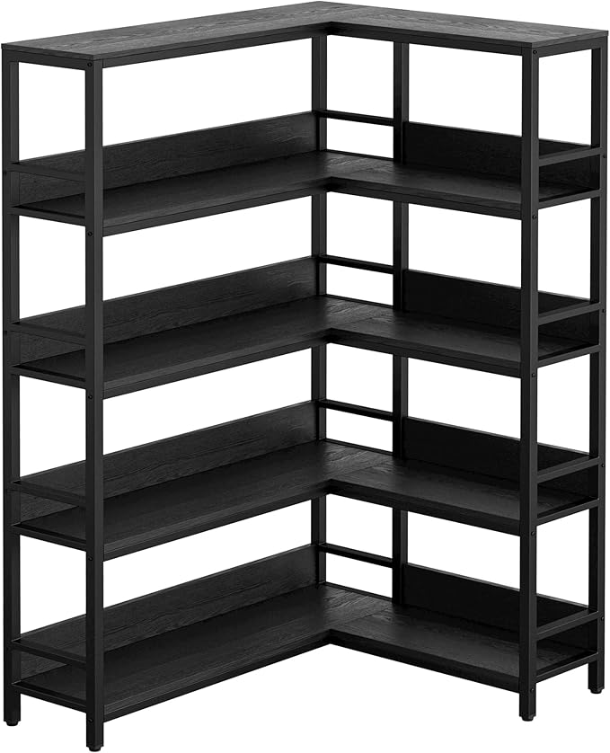 5-Tier L-Shaped Corner Bookshelf with Metal Frame