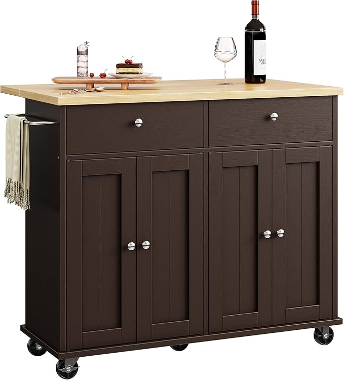 Rolling Kitchen Island Cart with Drop Leaf
