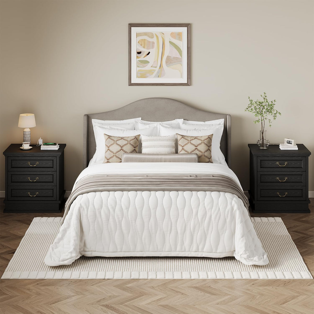 knoworld Nightstand with Charging Station, 3 Drawer Night Stand Set of 2