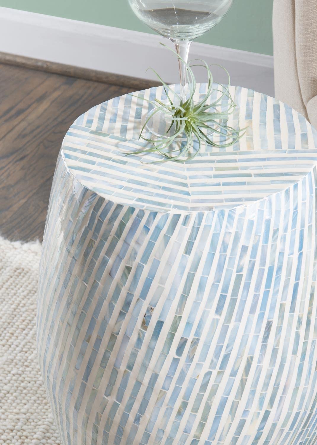 Round Capiz Shell Drum Accent Table