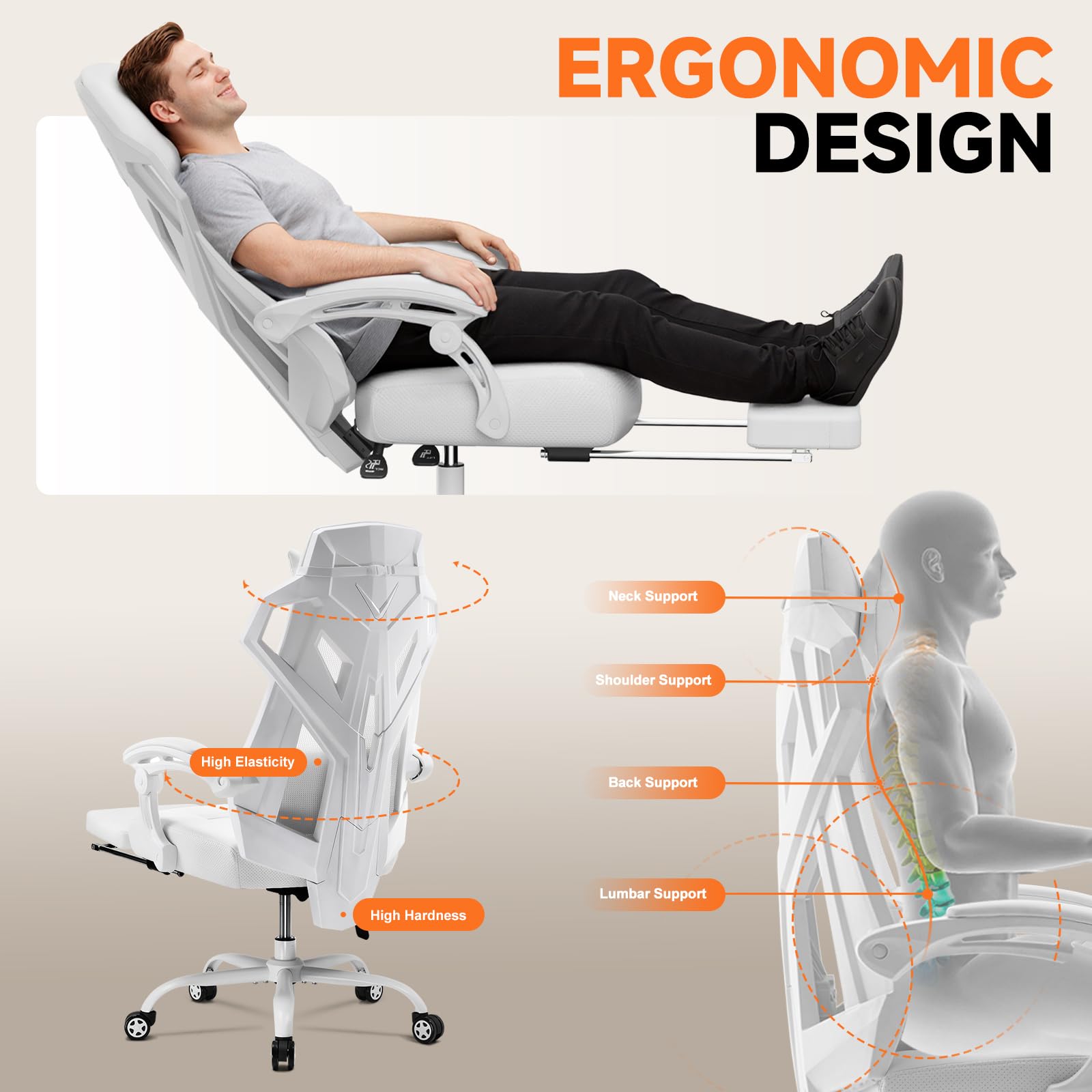Ergonomic Mesh Gaming Chair with Footrest