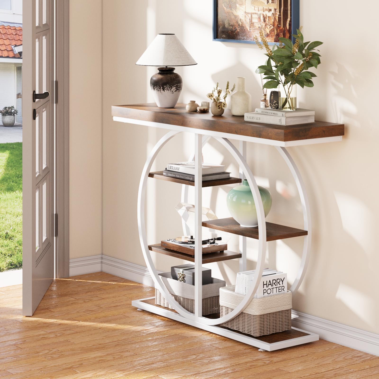 5-Tier Industrial Console Table with Storage Shelves