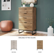 Signature Design by Ashley Deanlow Mid-Century Modern Chest of Drawers with Dark Pewter-Tone Legs and Handles, 5 Storage Drawers, Wood, 50.67" High, Brown