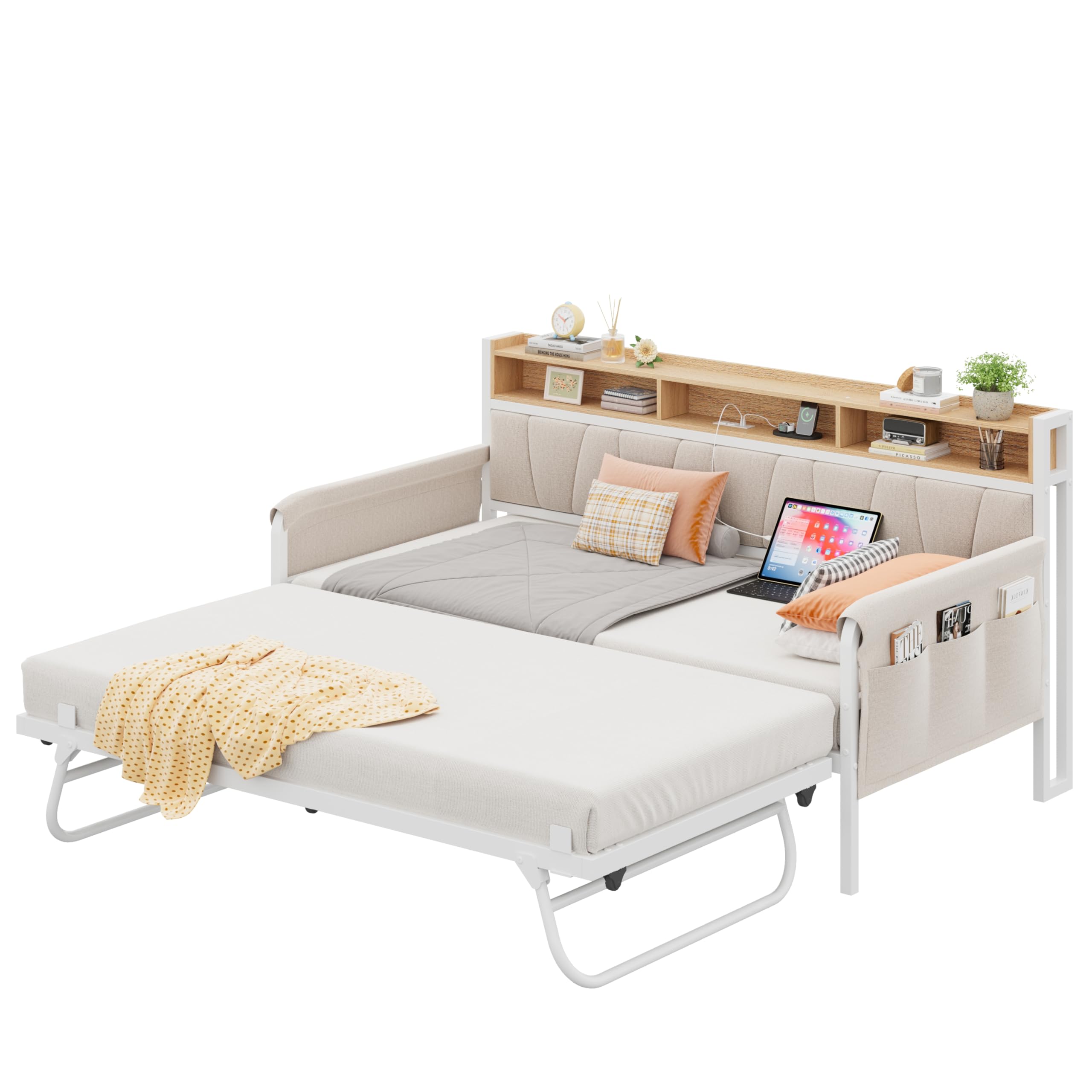 Twin Daybed with Trundle & Storage Headboard