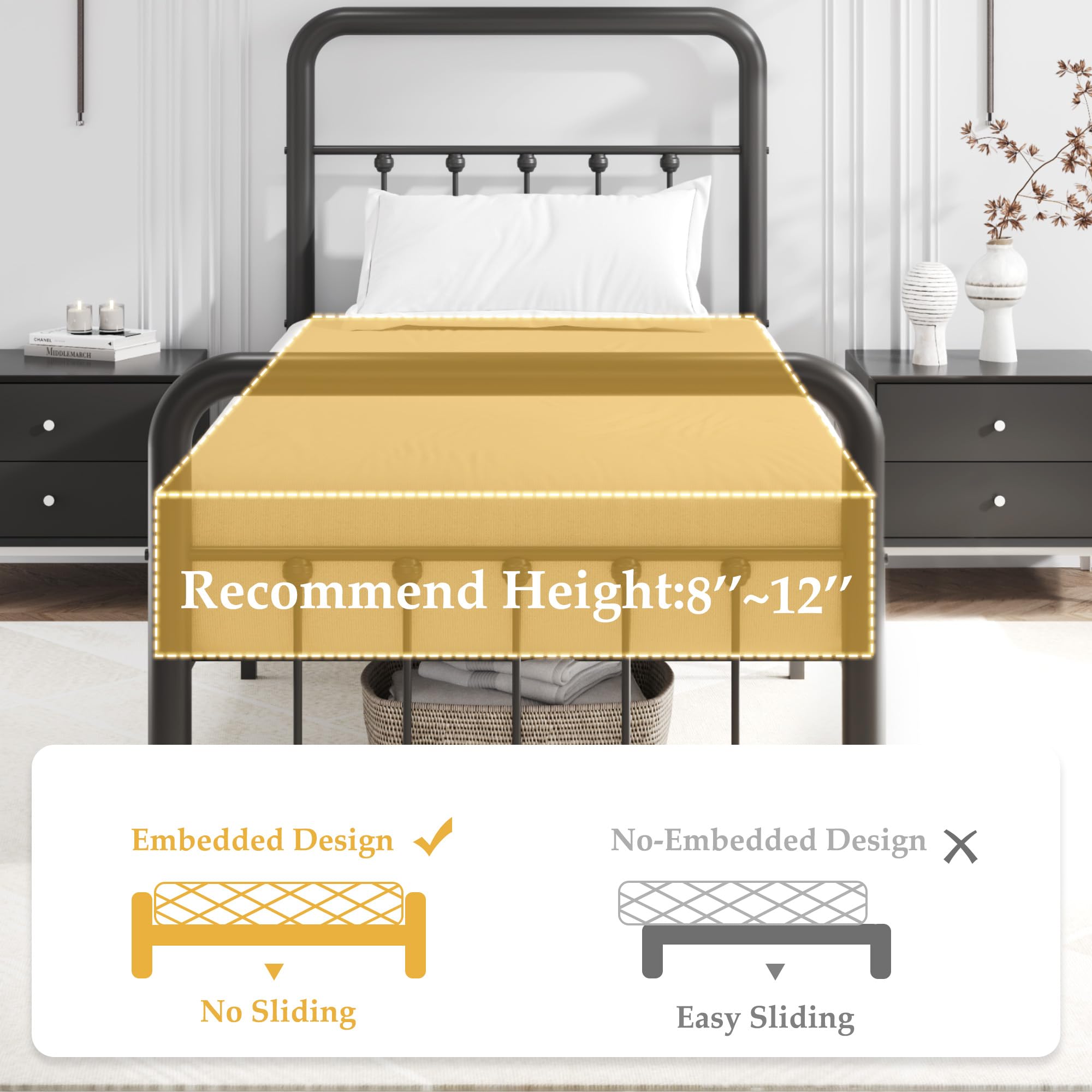Metal Platform Bed Frame with LED & Charging Station