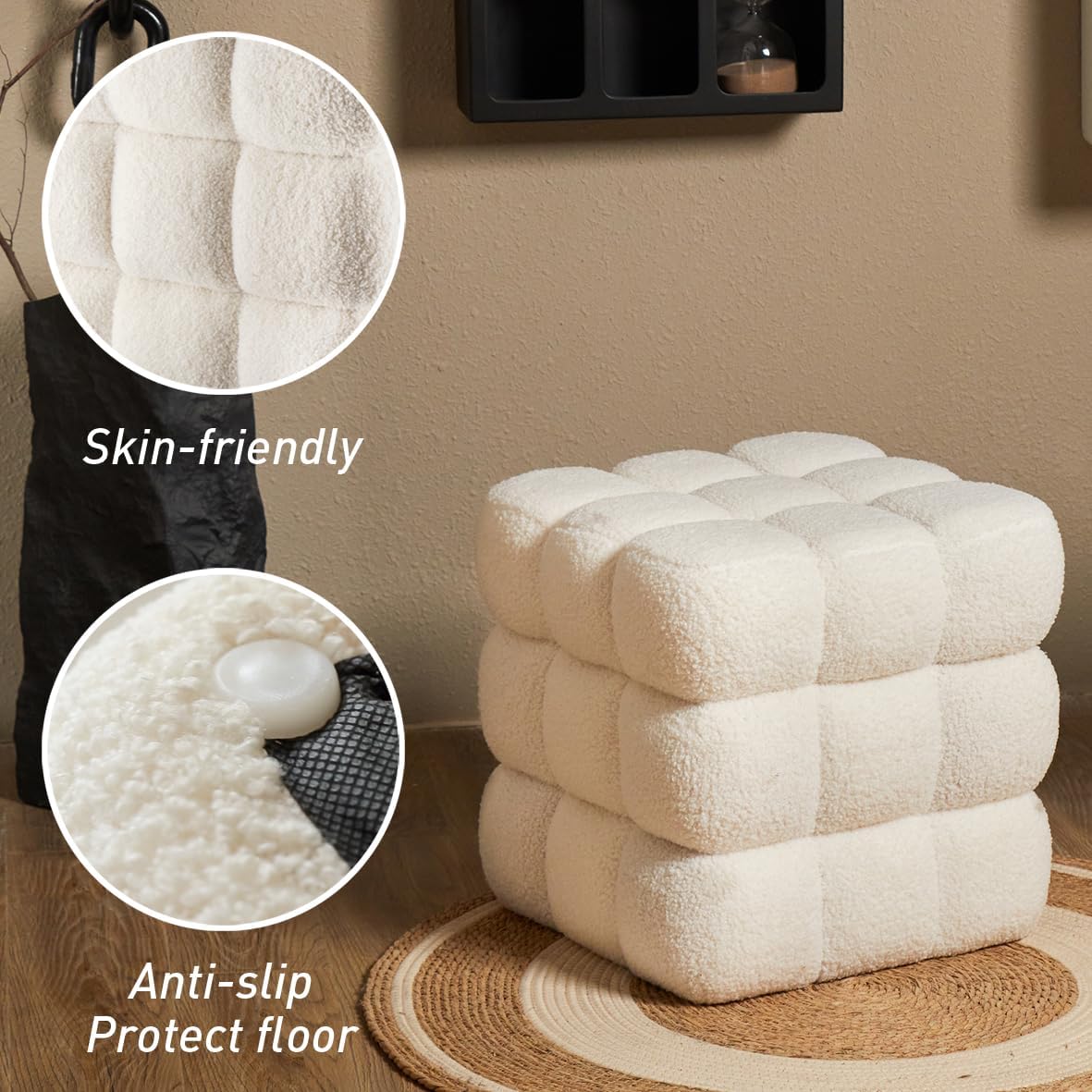 Sherpa Square Ottoman – Boucle Cube Pouf