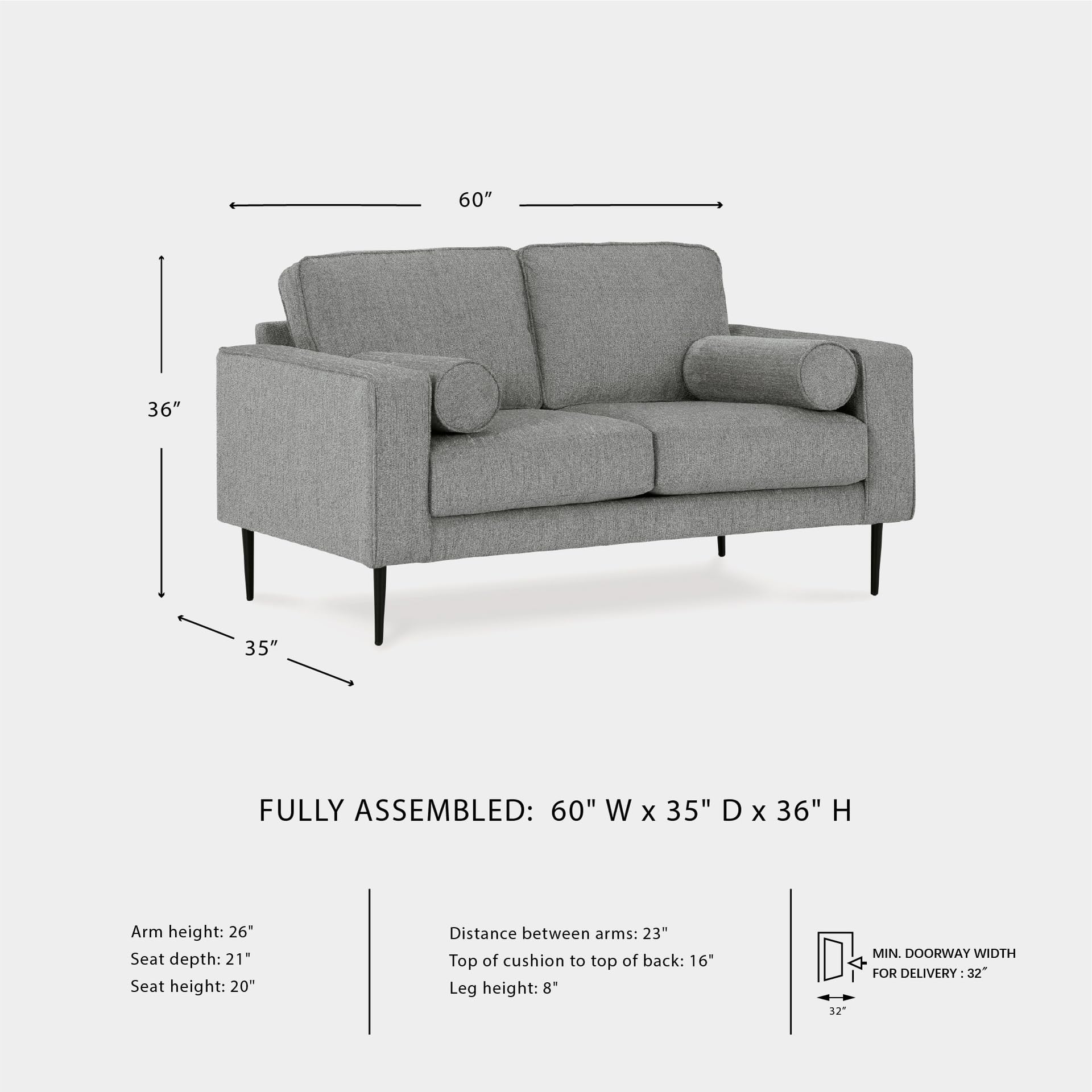 Signature Design by Ashley Hazela Casual Loveseat with 2 Bolster Pillows, Gray