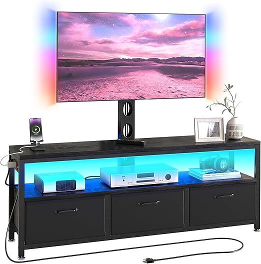 TV Stand with Mount, Power Outlet & LED Lights