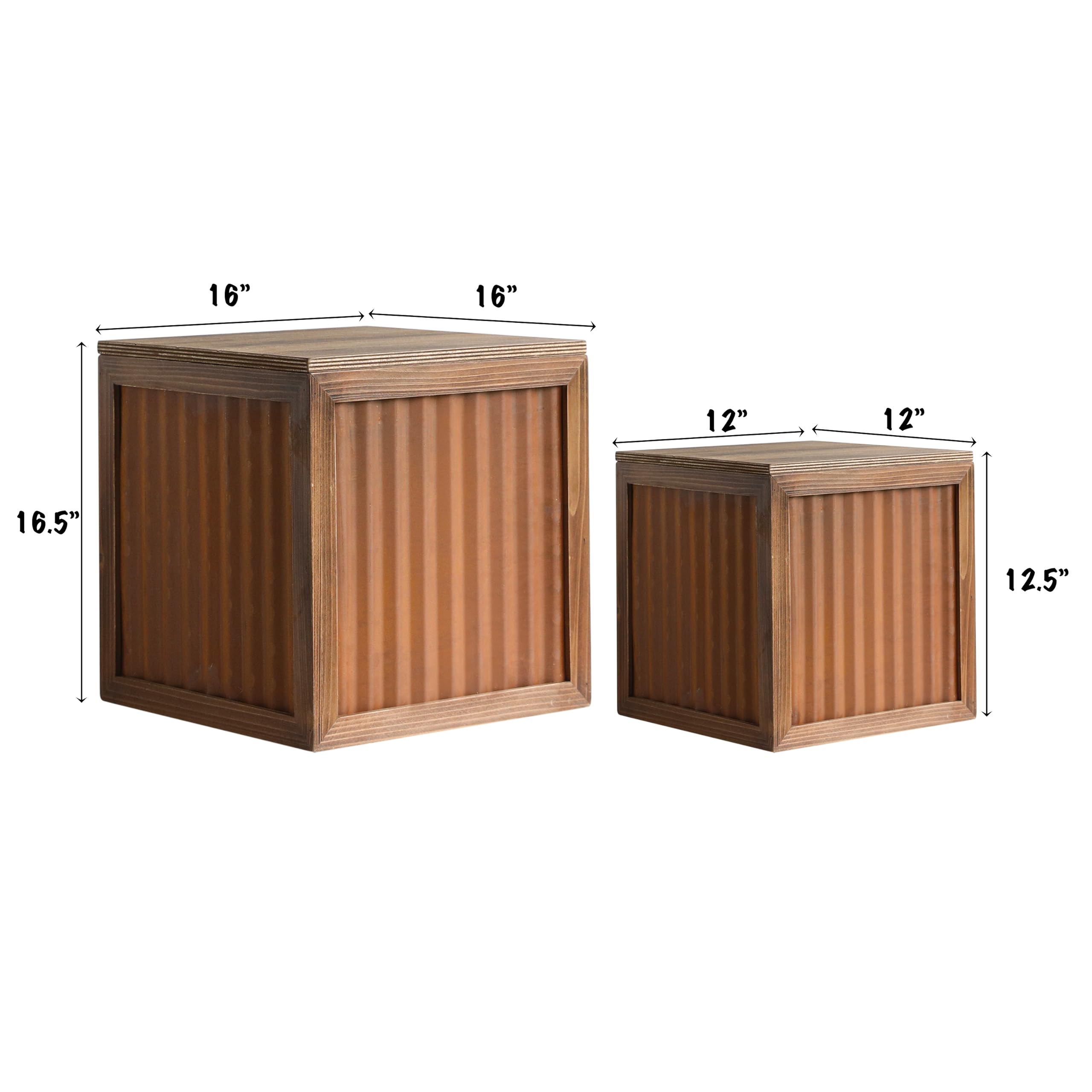 Farmhouse Wood & Iron Storage Ottoman Set, 2-Pack