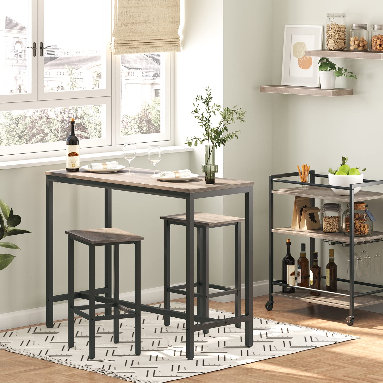 Industrial Bar Table Set with 2 Stools