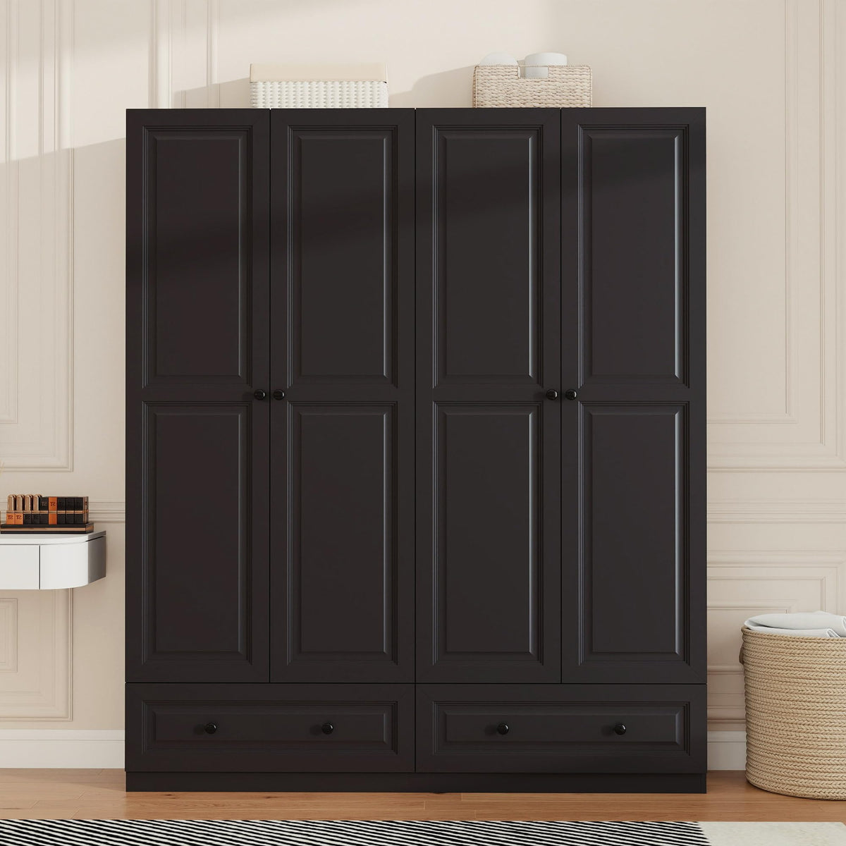 Black Wardrobe Armoire with 2 Drawers