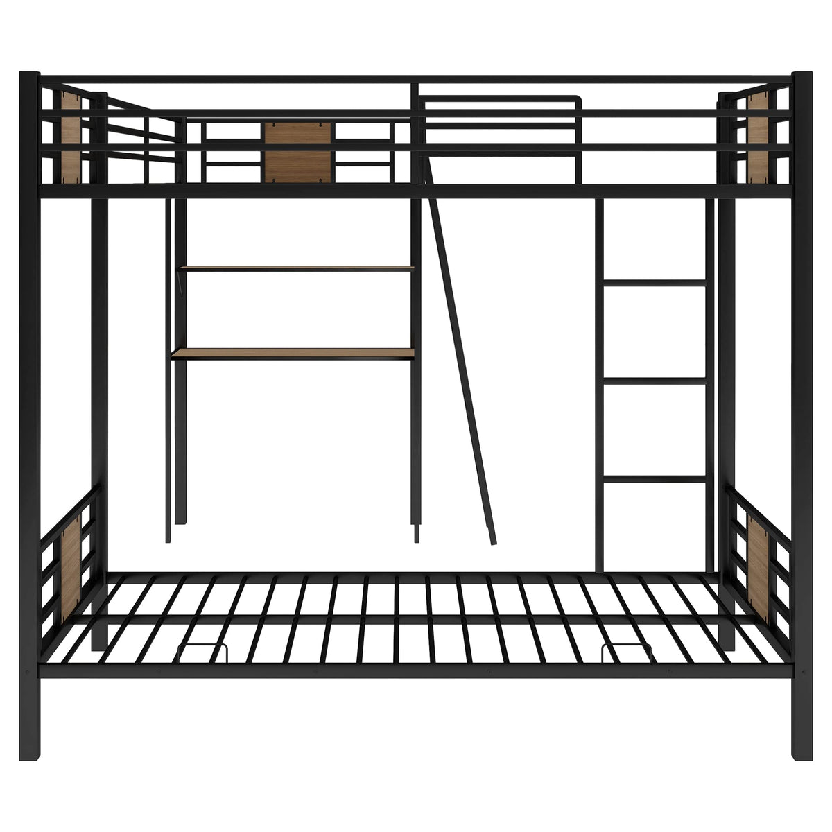 L-Shaped Twin Over Twin Bunk Bed with Twin Size Loft Bed with Desk and Shelf,Brown