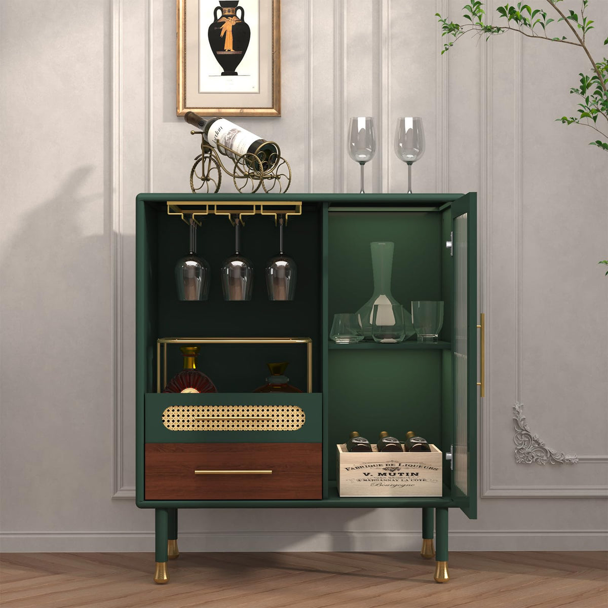 Green Wine Bar Cabinet