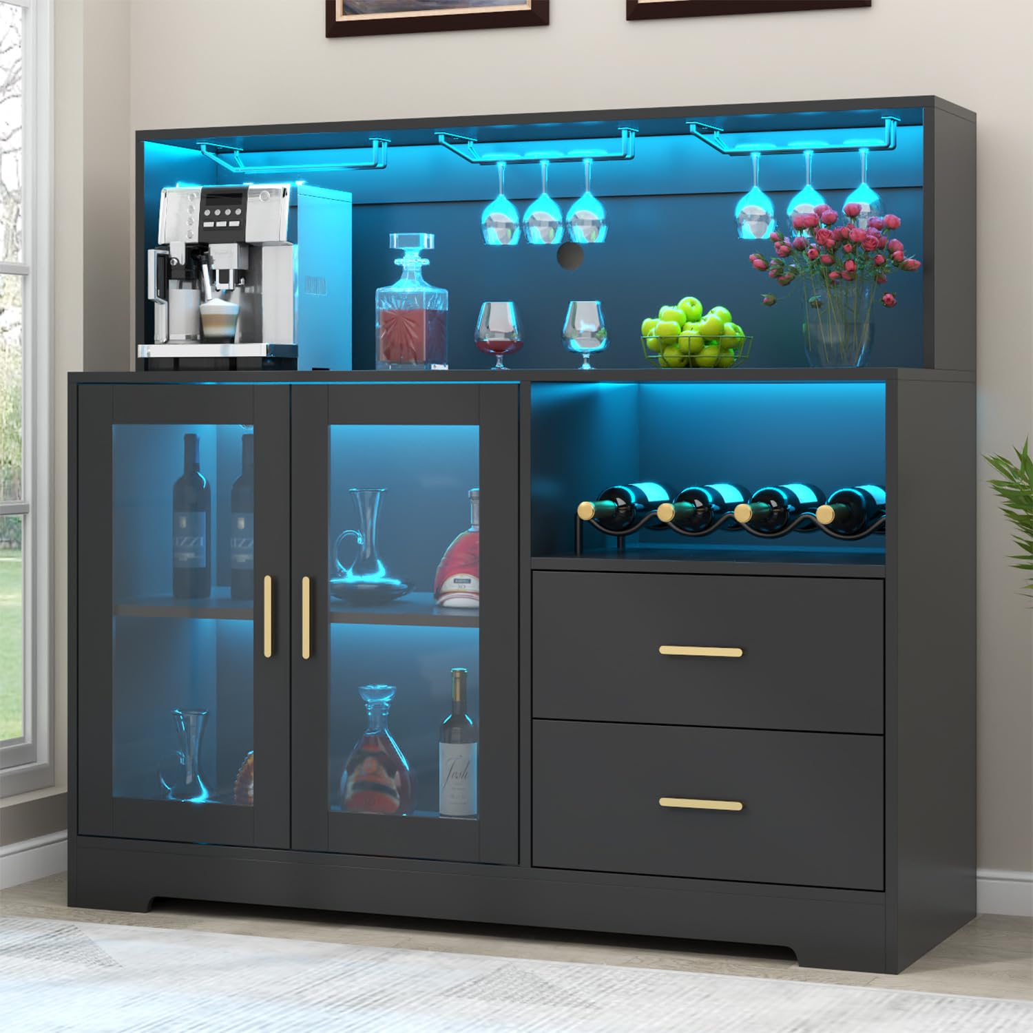 Bar Cabinet with LED Light & Wine Rack