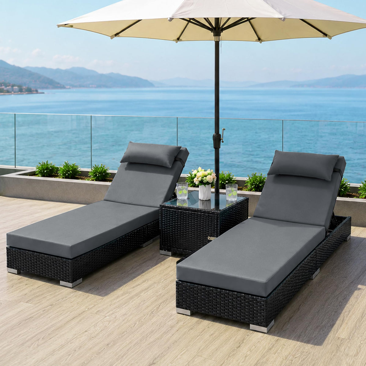 Outdoor Chaise Lounge Set with Storage Table