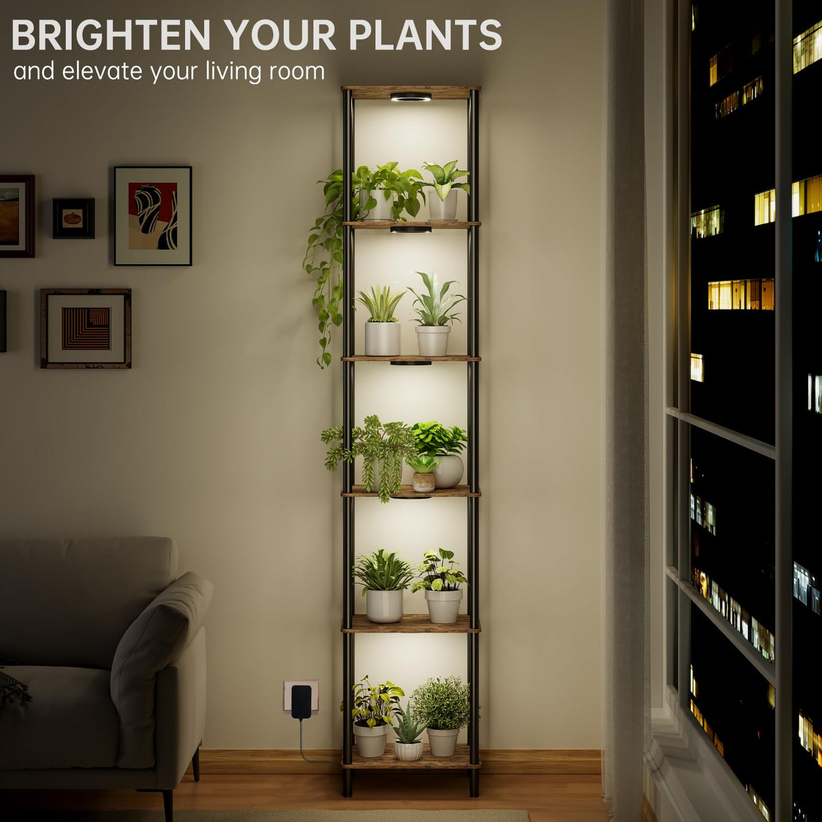 Bstrip Plant Stand Indoor with Grow Light, 81.3in Tall Indoor Plant Shelf