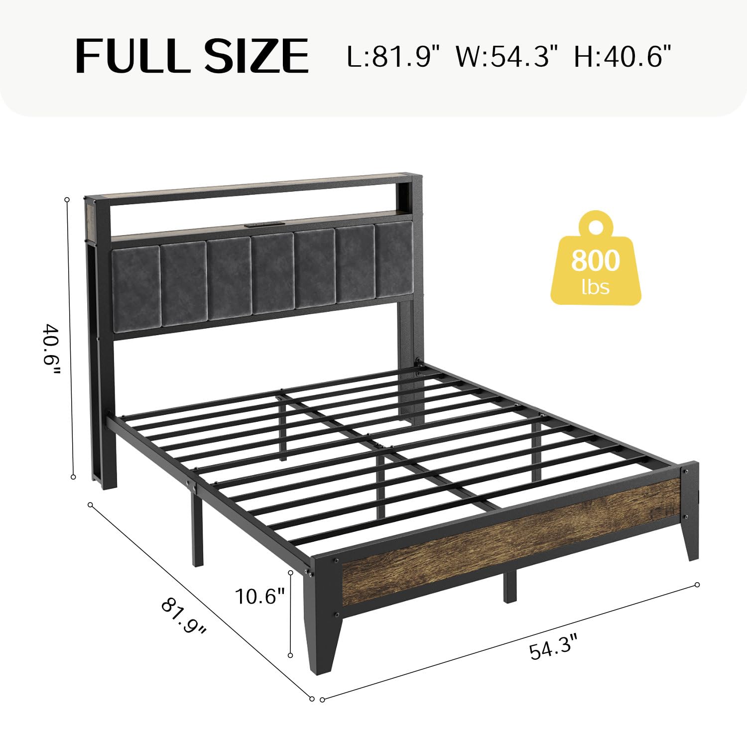 Metal Platform Bed with LED & Charging Station